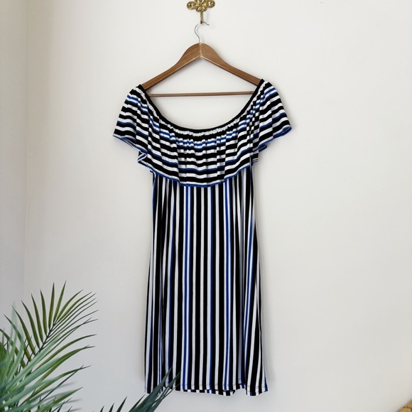 Trina Turk Amara Striped Off Shoulder Dress Large - Picture 3 of 5